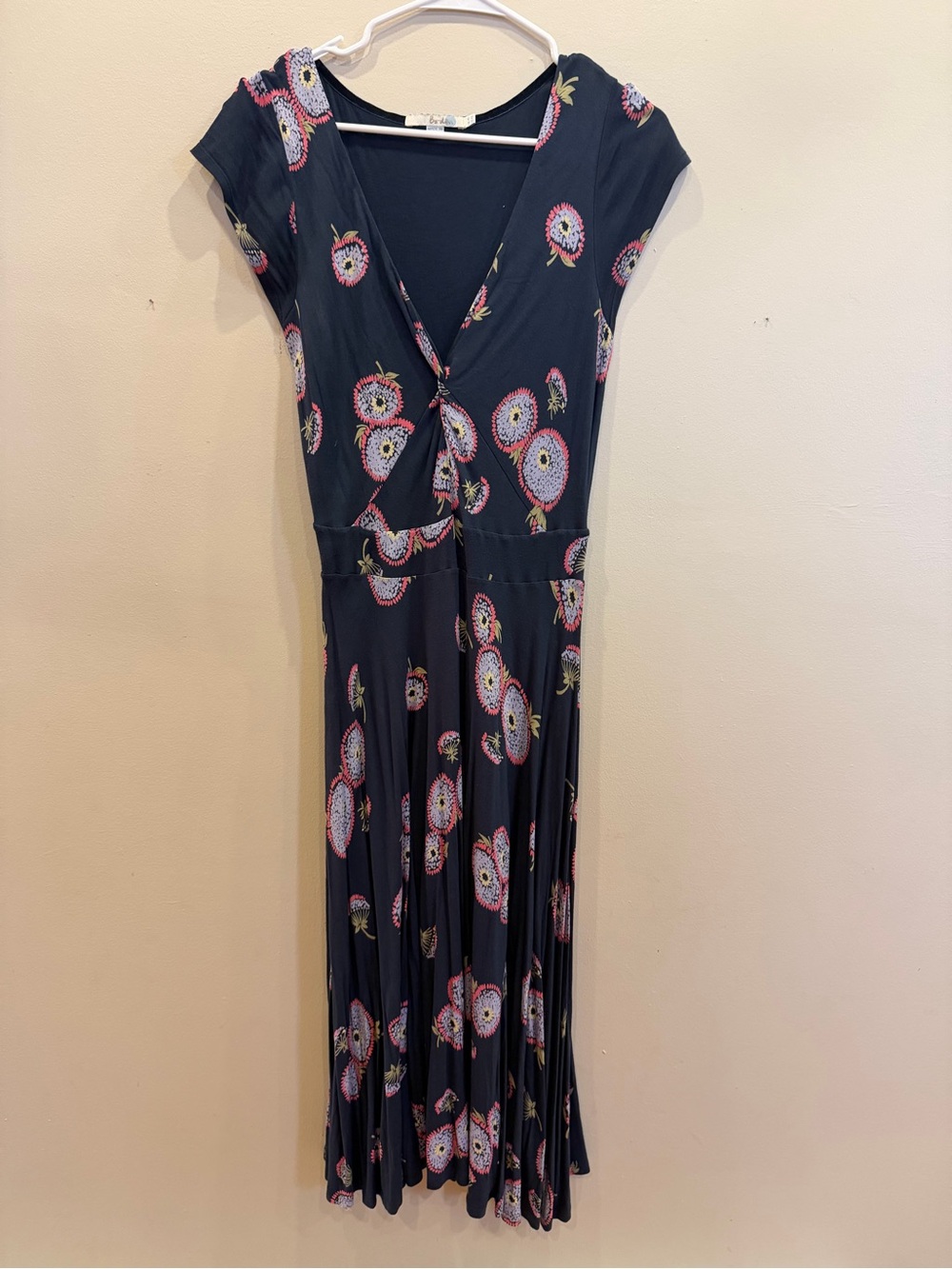 Boden Navy Floral Twist-Front Midi Dress